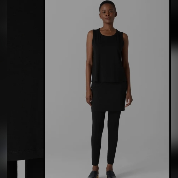 Eileen Fisher Skirted Ankle Leggins Black Stretch Jersey Knit Sz. M